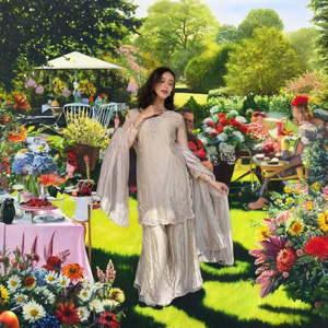 Ensemble TOP PLAZZO en soie tissée avec broderie de sequins et dupatta - Product Image 1