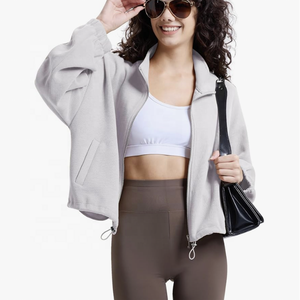 Sweat-shirt court à col roulé en molleton décontracté pour femmes avec veste à capuche zippée à manches longues - Product Image 1