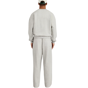 Men's Winter Two-Piece Crew Neck Sweatshirt Tracksuit Pullover Top Elastic Waist Wide Leg <b>Trousers</b> Regular Fit Casual Solid - Product Image 2
