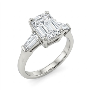 Anillo de Compromiso con Diamante Cultivado en Laboratorio, Corte Esmeralda, Tres Piedras, Acento de Baguette Cónico, Oro Amarillo de 14K, Certificado IGI, para Boda o Fiesta - Product Image 1