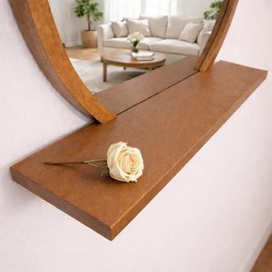 Modern <b>Round</b> Wooden Wall <b>Mirror</b> with Floating Shelf Decorative Living Room <b>Bathroom</b> Vanity <b>Mirror</b> - Product Image 4