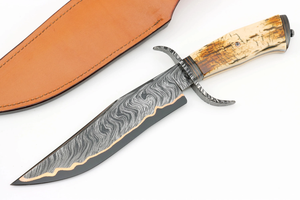 Couteau de chasse en cuivre forgé à la main, lame fixe à pointe tombante, manche en os, fournisseur OEM pour l'extérieur - Product Image 4