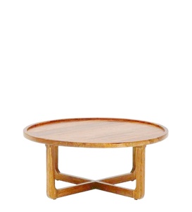 โต๊ะกาแฟไม้แข็งทรงกลมสไตล์มินิมอลสุดชิคพร้อมฐาน X สำหรับเฟอร์นิเจอร์บ้านและห้องนั่งเล่นที่จัดแสดงเครื่องดื่ม - Product Image 3