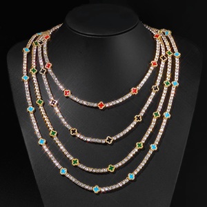 สร้อยคอเทนนิสทรงโคลเวอร์ประดับมอสซาไนต์เงินแท้ 925 เคลือบสีหลากสี ลายดอกไม้สี่กลีบ ดีไซน์หรูหราแบบหลายชั้น สำหรับผู้ชายและผู้หญิง - Product Image 4