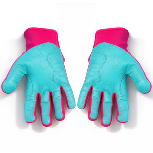 ถุงมือตีเบสบอลหนังแท้สีชมพูและสีเขียวขุ่น พร้อมแถบตีนตุ๊กแกสำหรับปิด ใช้ได้ทั้งชายและหญิง สำหรับการฝึกซ้อม ทนทาน - Product Image 6