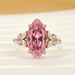 Pink Marquise Cut Engagement Moissanite <b>Ring</b> Rose Gold Plated Cluster Side Stone Solitaire <b>Promise</b> <b>Ring</b> for <b>Women</b> 925 Silver - Product Image 6