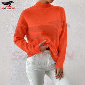 Orange Color Solid <b>Women</b> Mock Neck Sweatshirt Casual Pullover Long Sleeve Fleece Warm Streetwear Autumn Winter Clothing - Product Image 4