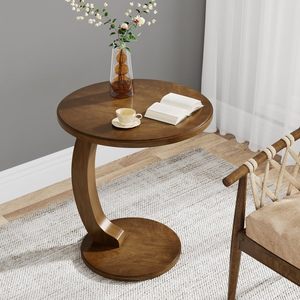 Modern Nordic-Style Design with Wood C-Shaped 2-Tier <b>Sofa</b> <b>Side</b> Coffee <b>Table</b> for Living Room - Product Image 4