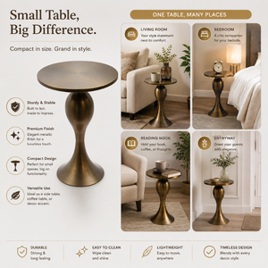 Modern Dark Bronze Metal <b>Round</b> <b>Side</b> <b>Table</b> with Sculpted Pedestal Base, Contemporary Accent End <b>Table</b> for Living Room & Bedroom - Product Image 6