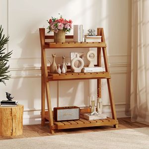 Supporto per Piante a 3 Livelli in Legno Massello, Design Pieghevole per Arredamento da Patio o Esposizione su Balcone - Product Image 3