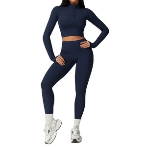 Women's Fitness Yoga Set Long Sleeve Zipper T Shirt Top High Waist Leggings Short Sport Suit Running Sportsswear Tracksuits-2pcs - Product Image 6
