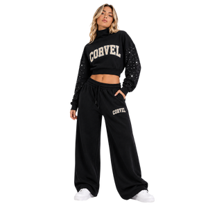 Oversized Relaxed Sporty Mock Neck <b>Cropped</b> Sweatshirt Tracksuit Custom Varsity Letter Heavyweight Fleece Blue Hoodies <b>Joggers</b> - Product Image 5