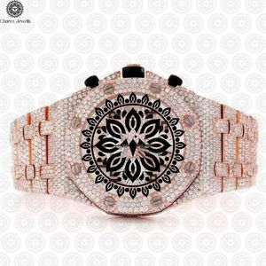Charm Jewells Luxury Men's Watch 42mm Diamond Encrusted Sapphire Crystal Analog <b>Chronograph</b> Mechanical Folding Clasp - Product Image 2