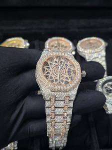 Reloj de Lujo con Incrustaciones de Diamantes, Esfera Dorada Rosa, Estilo Hip Hop, Reloj de Pulsera de Acero Inoxidable para Hombre - Product Image 3