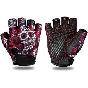 Gants de fitness demi-doigts en maille avec imprimé tête de mort, sangle de poignet réglable, antidérapants, unisexes, pour musculation et cyclisme - Product Image 1