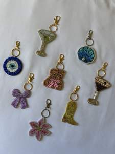 Embroidery Lily Key Ring Plant Pendant Gold Metal Hook Ornament Purple Beaded Flower Keychain Handmade Glass Seed <b>Bead</b> Bag Charm - Product Image 3