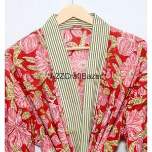 Bata Larga de Algodón Suave con Estampado Floral Hecho a Mano, Transpirable para Todas las Estaciones, Ideal para Navidad - Product Image 4