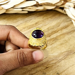 Hot Selling Brass <b>Rings</b> Boho Textured <b>Statement</b> Jewelry Boho Brass <b>Rings</b> Women 18k Gold Plated Amethyst Cocktail Wholesale/OEM - Product Image 4