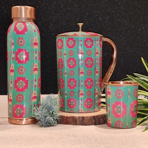 Embossed <b>Copper</b> <b>Bottle</b> with Tumbler Set Decorative <b>Drinking</b> Set for Daily Hydration and Gifting Use - Product Image 1