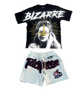 Ensemble T-shirt graphique vintage et short imprimé pour homme – Tenue streetwear oversize – Vêtements décontractés hip-hop OEM - Product Image 4