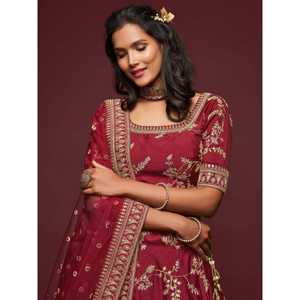 Fil Super Marron Broderie Art Soie Mariage Lehenga Choli - Product Image 4