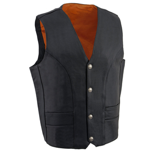 Chaleco de cuero genuino para mujer, estilo motociclista, cuello en V, con botones, color negro. - Product Image 6