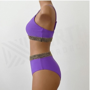 Two Piece Bikini Set With <b>Chain</b> Embroidery High <b>Waist</b> Bottom And Crop Top For Women - Product Image 3