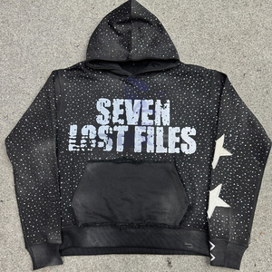 New Arrived Best Price Durable Quality Zipper Distressed Hoodie <b>Rhinestone</b> Zip up <b>Jacket</b> Acid Wash Men Fleece Streetwear Hoodie - Product Image 1