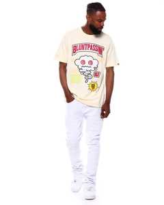 T-shirt Crème pour Homme Bluntpassin' avec Imprimé Nuage Cartoon, Manches Courtes, Coupe Classique, Col Rond, Style Urbain, en Jersey de Coton - Product Image 4