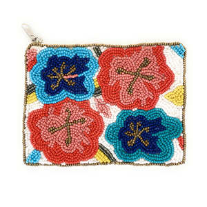 Women's Trendy Floral <b>Beaded</b> Pouch Handmade Embroidered Zipper Clutch Multicolor Sequin Coin Bag Summer Gift Water Shop - Product Image 1