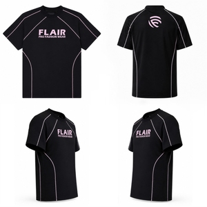 เสื้อยืดแร็กแลนสตรีทแวร์ผู้ชายสั่งทำพิเศษ ผ้าคอตตอนเทอร์รี่ 100% น้ำหนัก 220 กรัม แขนสั้น แต่งแถบสีชมพูตัดกัน พร้อมปักโลโก้ตามสั่ง - Product Image 1