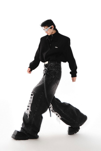 Pantalones Vaqueros Anchos de Mujer de Alta Calidad, Pantalones de Mezclilla de Pierna Recta con Bolsillos Cargo y Cintura Alta, Estilo Casual - Product Image 3