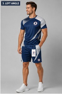 ชุดเซ็ตเสื้อยืดและกางเกงขาสั้นลำลองสำหรับผู้ชาย ผ้าโพลีเอสเตอร์/คอตตอน พิมพ์ลายตามสั่ง สำหรับฤดูร้อน ระบายอากาศได้ดี รับผลิตแบบ OEM - Product Image 3