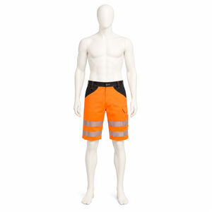 Pantalones cortos de trabajo reflectantes personalizados en naranja fluorescente, negro y plateado para hombre, con múltiples bolsillos, duraderos, ropa de trabajo de verano, pantalones cortos de alta visibilidad. - Product Image 1