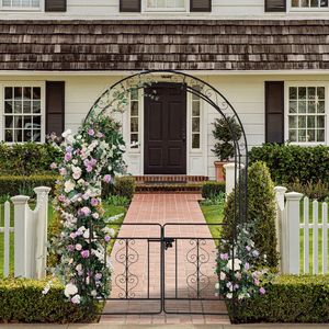 Arco in Ferro Battuto Nero 134,5*58,5*213cm, Doppio Strato con Porta, Tetto ad Arco, Recinzione e Cancelli per Cortile - Product Image 5