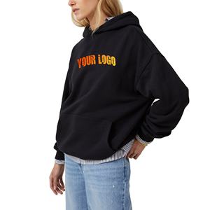 High quality 100% cotton <b>womens</b> hoodies Anti-pilling solid <b>black</b> colour oversized anti-wrinkle breathable hoodies for woman - Product Image 1