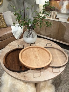 Top Best Selling Round Wooden Serving <b>Tray</b> with <b>Black</b> Metal Handles Nordic Plant Leaf Pattern Eco-Friendly Platter <b>Tray</b> For Home - Product Image 6