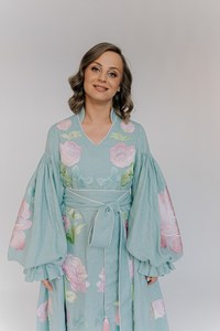 Robe longue bleu clair brodée de fleurs naturelles, style ethnique bohème en coton, pour femme, tenue décontractée d'été, collection 2026, élégante - Product Image 3
