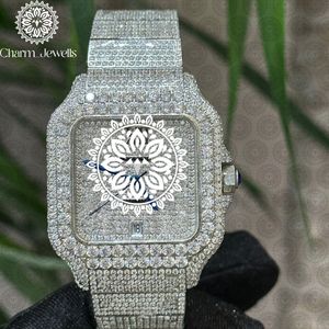 Montre rectangulaire en acier inoxydable Charm_Jewells avec lunette sertie de diamants, verre saphir, mouvement à quartz analogique, luxe, mode, unisexe - Product Image 3