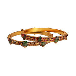 18K Gold Plated Brass and Wood Ethnic <b>Bangles</b> with Peacock Design - Product Image 2