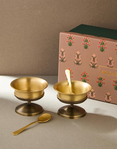 Bol à glace en laiton avec cuillère, plat à dessert, style glamour, bol de service pour fête, bol artisanal martelé de style royal - Product Image 5