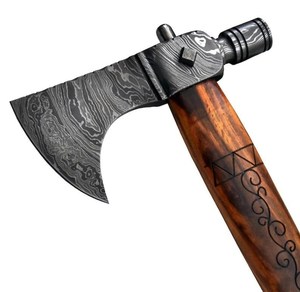 Hache Tomahawk en acier carbone forgé à la main, style Viking, hache barbue avec fourreau en cuir, manche en bois personnalisé OEM - Product Image 5