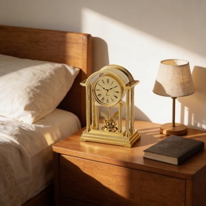 Brass Desk <b>Clock</b> Traditional Design Quartz Movement <b>Battery</b> Operated Needle Display Silent Non Ticking Hourly Chiming - Product Image 6
