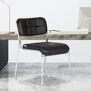 Chaise de bureau de direction moderne à dossier moyen sans roulettes, siège en PVC noir, structure en métal chromé pour réunions et visiteurs - Product Image 6