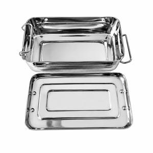 Plateau de Stérilisation en Acier Inoxydable Certifié CE ISO avec Couvercle 8x4x2 pour Instruments Médicaux, Chirurgicaux et de Piercing Corporel - Product Image 1