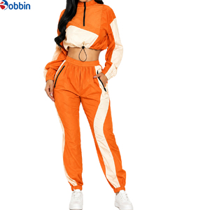 Customizable Women Gray White Color Blocking Tracksuit Full Length Quarter-Zip Sporty <b>Jogging</b> <b>Suit</b> With Side Pockets Lightweight - Product Image 5
