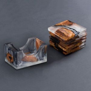 Resin Wood Round <b>Coasters</b> With Tropical Leaf Design Bohemian Style Heat Resistant Mats For Coffee Tea Cups <b>Table</b> Protection - Product Image 2