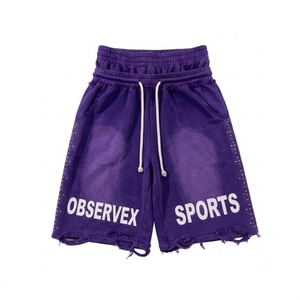 Shorts en coton French Terry de haute qualité avec logo personnalisé, coutures apparentes, effet délavé et usé pour hommes - Product Image 1