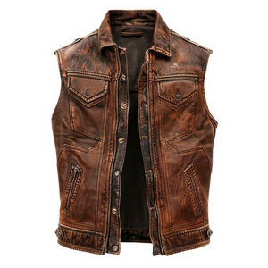 Men's Genuine <b>Leather</b> Motorcycle <b>Vest</b> Wholesale Adults Custom OEM ODM Sleeveless <b>Biker</b> Jacket Casual Outerwear - Product Image 1