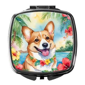 Espejo de maquillaje de viaje compacto Corgi Luau, espejo de bolsillo plegable de mano decorativo para mujeres y niñas, regalo - Product Image 1